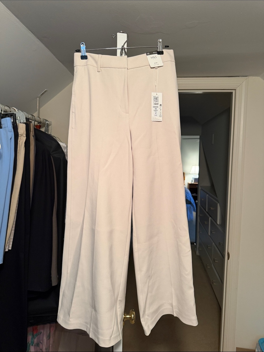 Light Cream Wide-Leg Women's Trousers